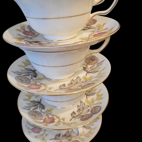 Wedgwood Litchfield Pattern 4 Open Style Coffee Cups & Saucers - Picture 3 of 7